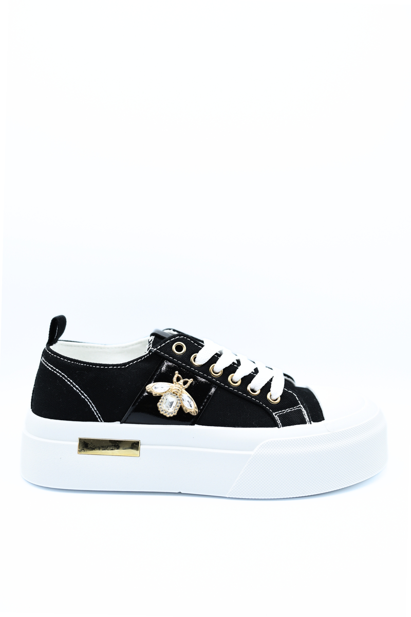 Luxe Bee Decorative Lace Up Platform Trainers Moda
