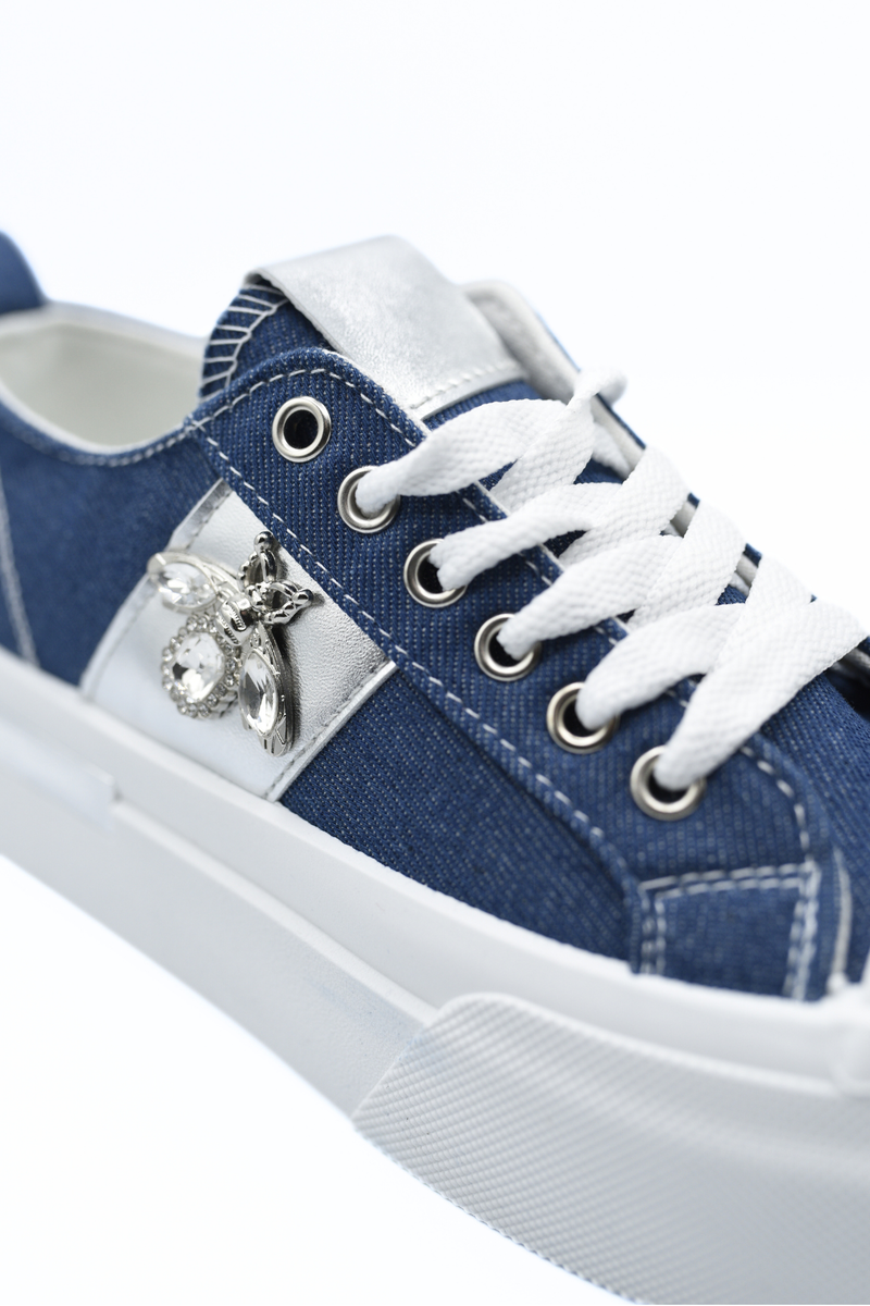 Luxe Bee Decorative Lace Up Platform Trainers Moda