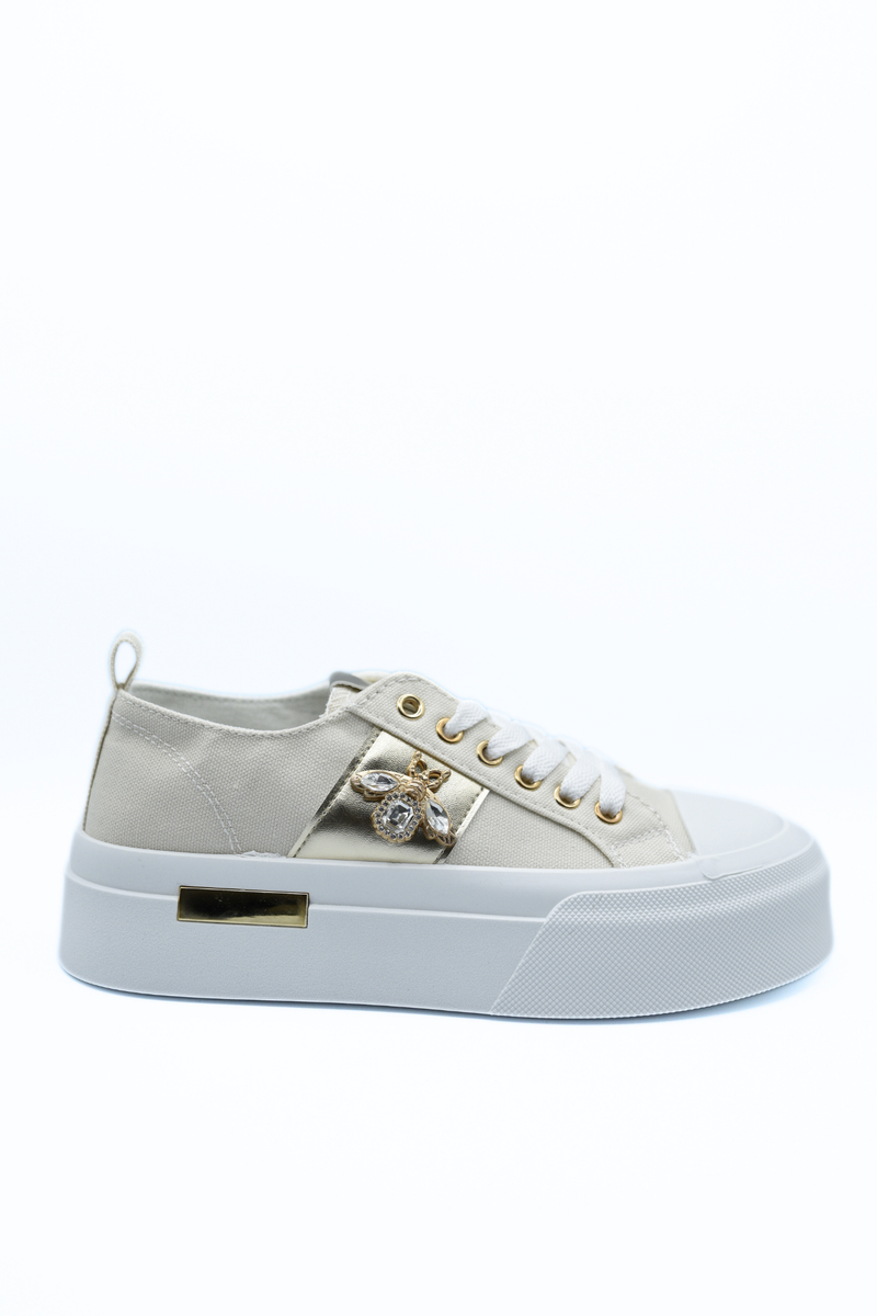Luxe Bee Decorative Lace Up Platform Trainers Moda