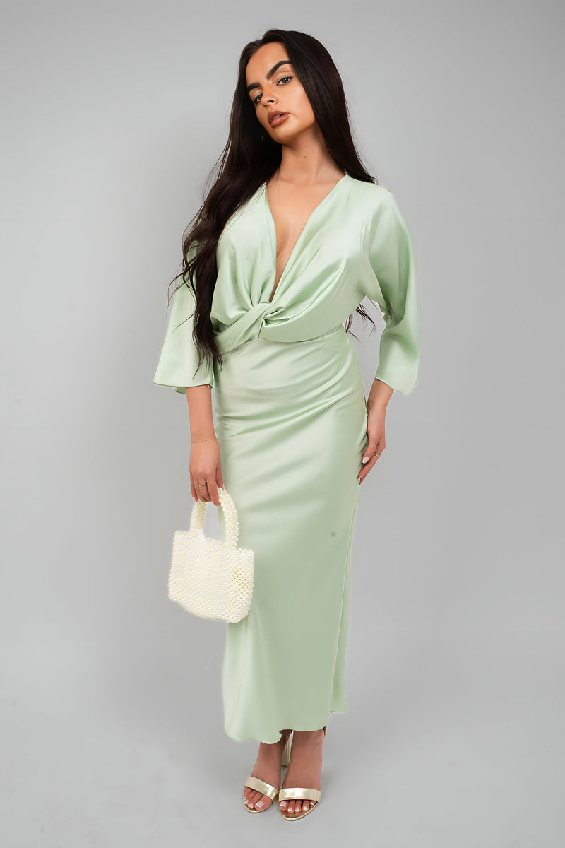 V-Neck Twist Front Midi Dress Moda