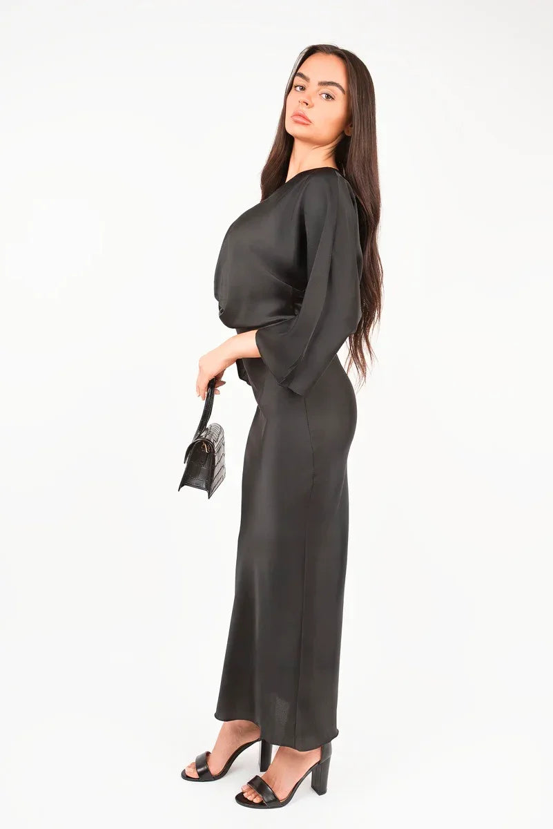V-Neck Twist Front Midi Dress - Shello's Creative Boutique