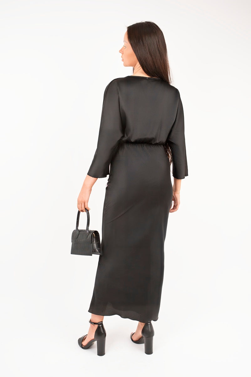 V-Neck Twist Front Midi Dress