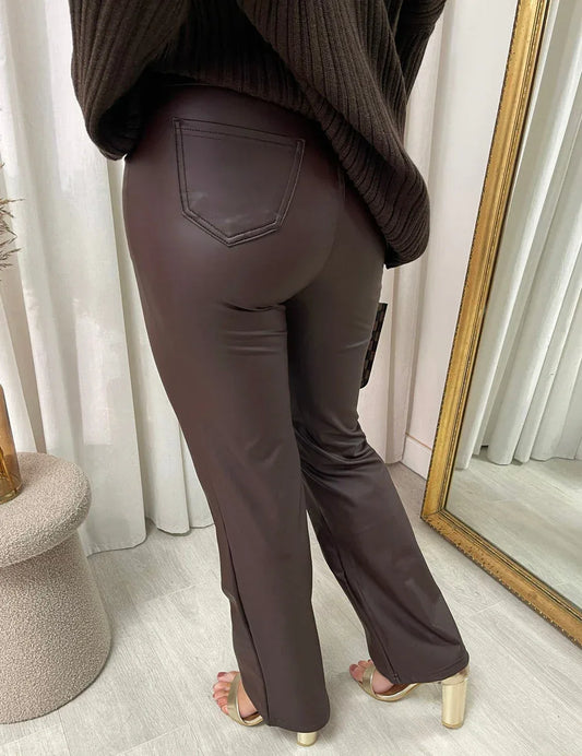 High Waisted Faux Leather Trousers - Sleek & Versatile - Shello's Creative Boutique