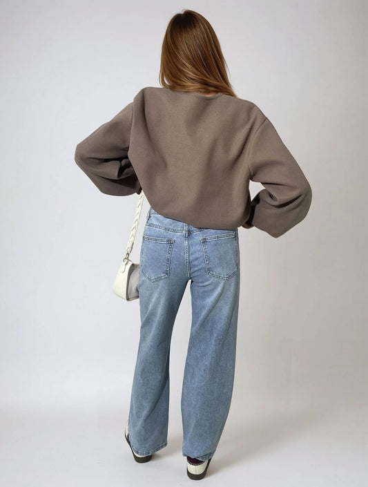 Asymmetric Waist Wide Leg Jeans Moda