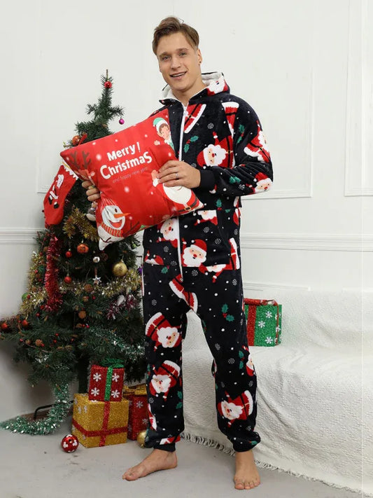 Santa Print Christmas Onesie Pajamas Set – Cozy Up in Holiday Cheer - Shello's Creative Boutique