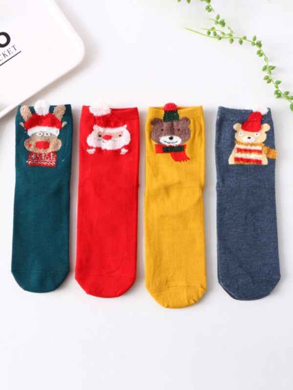 Cotton Tube Socks Stereo Ear Christmas Socks 4 Pairs