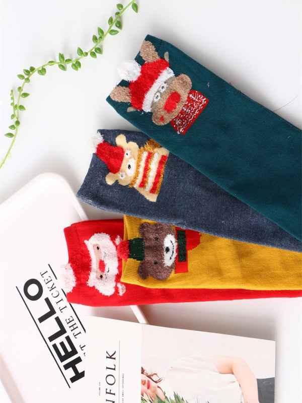 Cotton Christmas Socks - 4 Pairs of Tube Socks for Stereo Ear Festive Fun - Shello's Creative Boutique