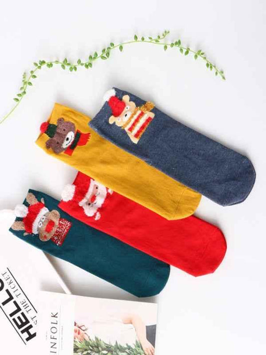 Cotton Christmas Socks - 4 Pairs of Tube Socks for Stereo Ear Festive Fun - Shello's Creative Boutique