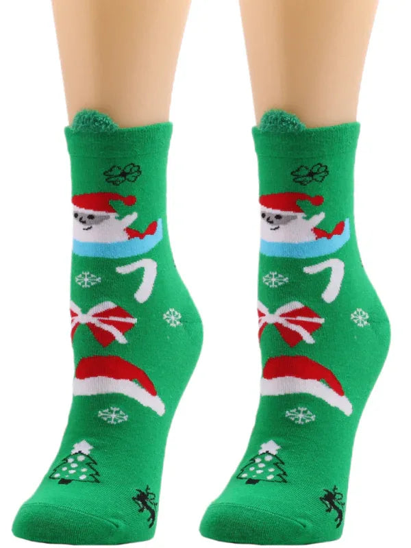 Women Christmas Snowman Socks - Festive Knit with Elasticity - Shello's Creative Boutique