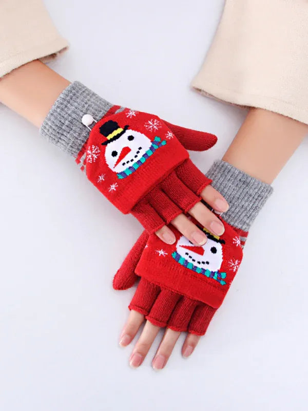 Festive Snowman Knit Fingerless Mittens - Shello's Creative Boutique