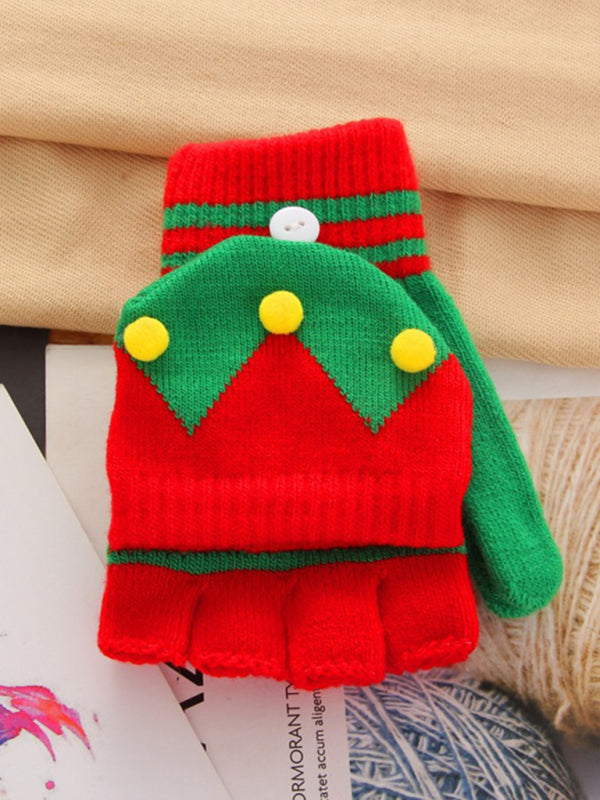 Festive Winter Knit Fingerless Gloves Women Shello's Creative Boutique