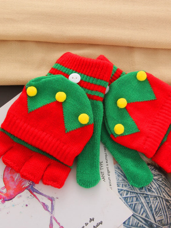 Festive Winter Knit Fingerless Gloves Women Shello's Creative Boutique