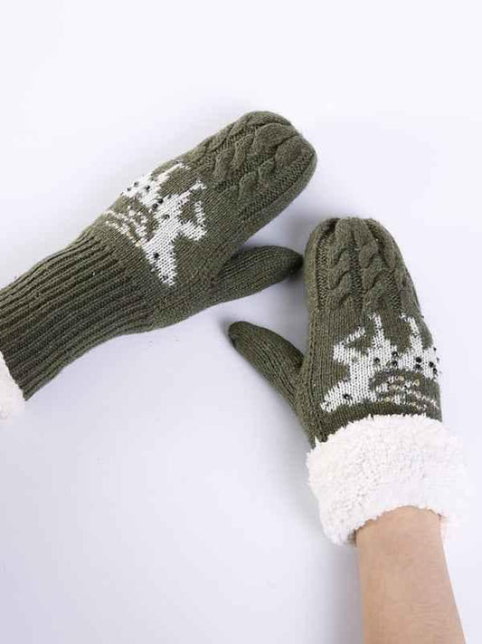 Women's Christmas Gloves - Fawn Hot Diamond Wool Tie Warm Gloves - Shello's Creative Boutique
