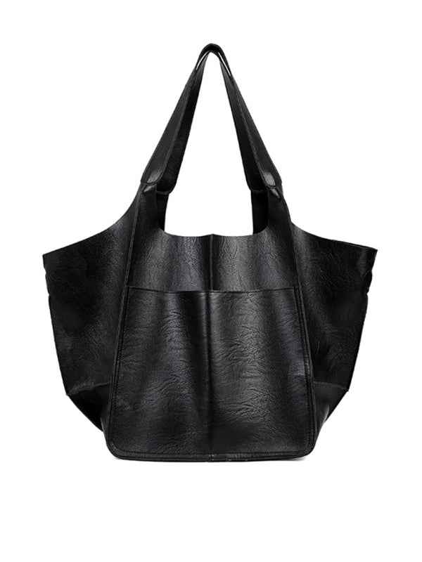 Simple Large Bag  Soft Leather Large Capacity One Shoulder Portable Tote Bag