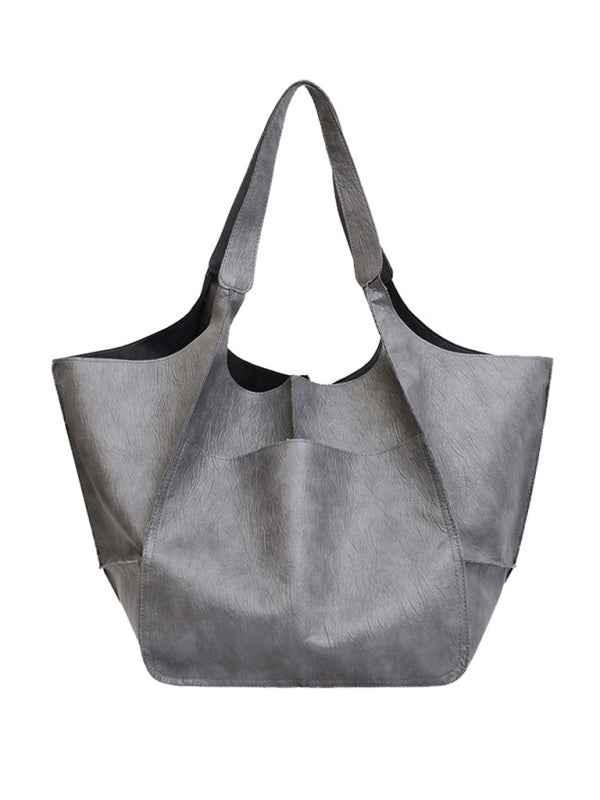 Simple Leather Tote Bag - Large Capacity Soft Leather One Shoulder Portable Tote Bag - Shello's Creative Boutique