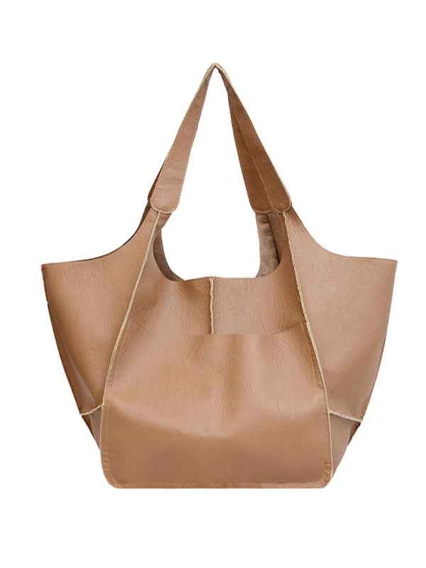 Simple Large Bag  Soft Leather Large Capacity One Shoulder Portable Tote Bag