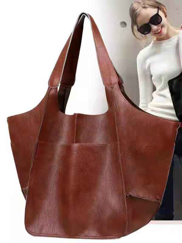 Simple Large Bag  Soft Leather Large Capacity One Shoulder Portable Tote Bag