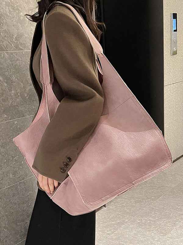 Simple Large Bag  Soft Leather Large Capacity One Shoulder Portable Tote Bag