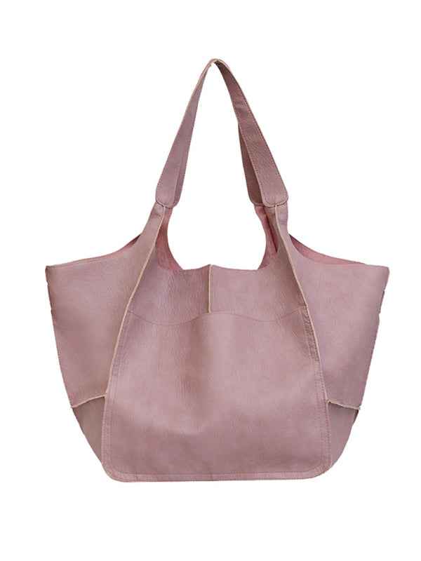 Simple Large Bag  Soft Leather Large Capacity One Shoulder Portable Tote Bag