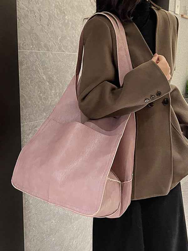 Simple Large Bag  Soft Leather Large Capacity One Shoulder Portable Tote Bag
