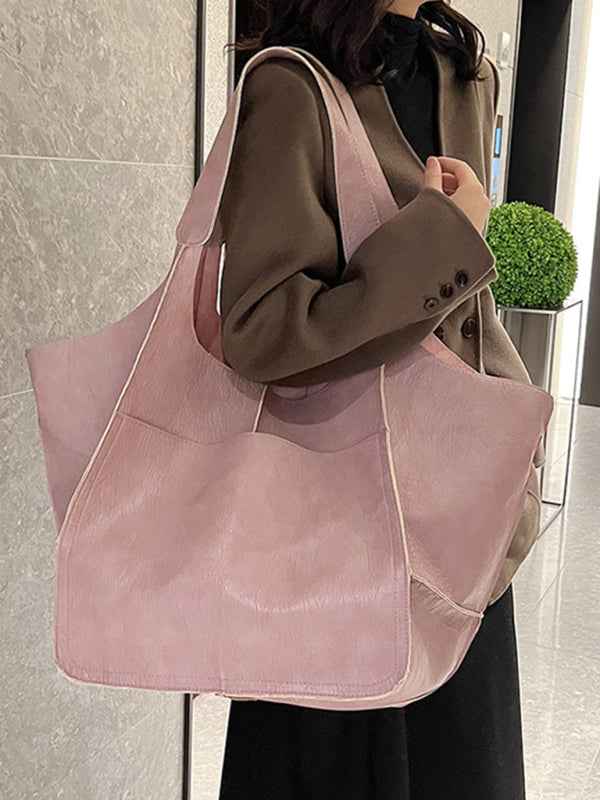 Simple Large Bag  Soft Leather Large Capacity One Shoulder Portable Tote Bag