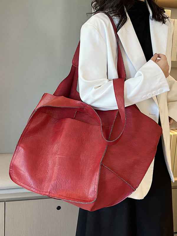 Simple Large Bag  Soft Leather Large Capacity One Shoulder Portable Tote Bag