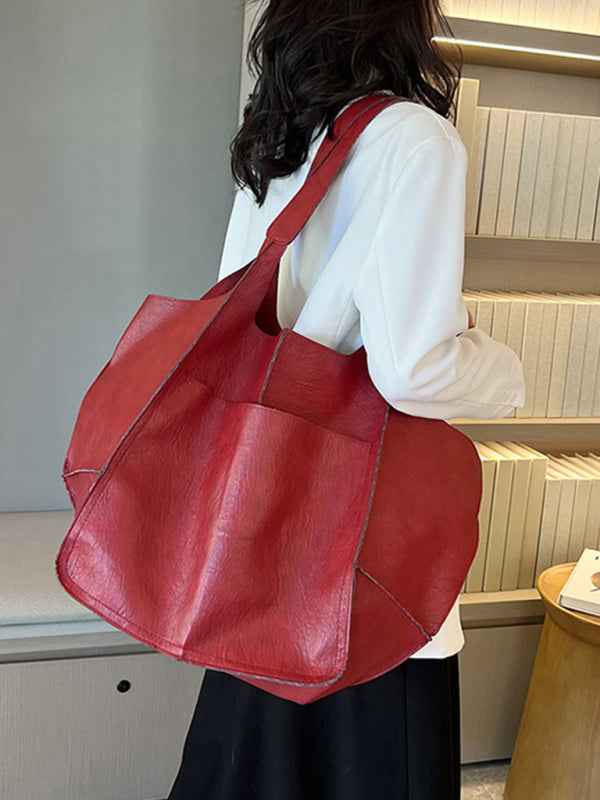 Simple Large Bag  Soft Leather Large Capacity One Shoulder Portable Tote Bag