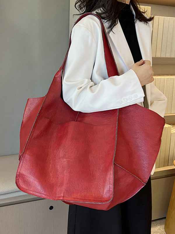 Simple Large Bag  Soft Leather Large Capacity One Shoulder Portable Tote Bag