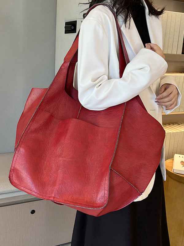 Simple Large Bag  Soft Leather Large Capacity One Shoulder Portable Tote Bag