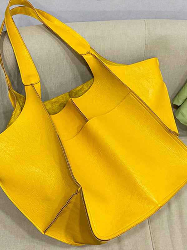 Simple Large Bag  Soft Leather Large Capacity One Shoulder Portable Tote Bag