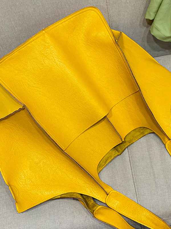 Simple Large Bag  Soft Leather Large Capacity One Shoulder Portable Tote Bag