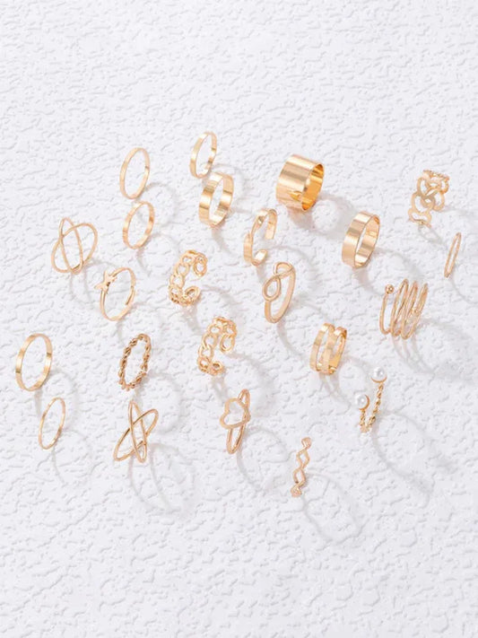 Butterfly Open Ring Set with 8-Character Design, Cross Love, and Pearl - 23-Piece Collection - Shello's Creative Boutique