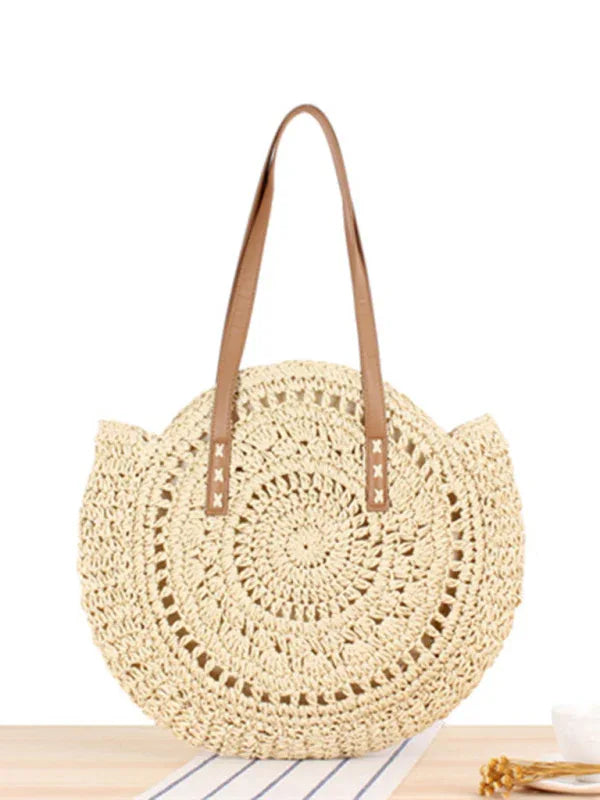 Round Straw Woven Beach Bag - Fashionable Women's Shoulder Bag - Shello's Creative Boutique