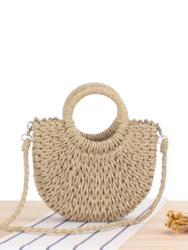 Half Round Straw Bag - Hand Woven Beach Bag for Women’s Holiday - Shello's Creative Boutique