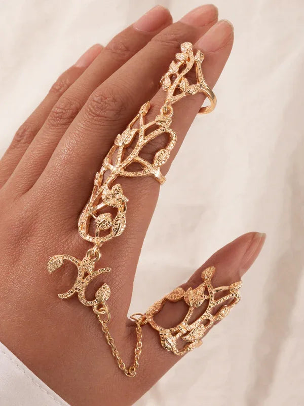 Exaggerated Personality Flower Ring - Hollow Carved Fashion Jewelry with Flower Chain Design - Shello's Creative Boutique