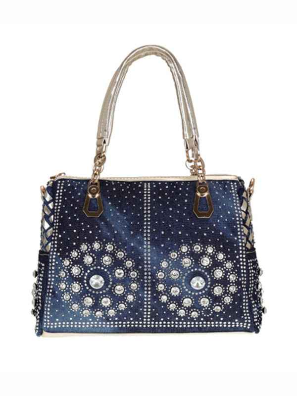 Denim Canvas Hand-Held Diamond Shoulder Crossbody Tote Bag – A Statement of Style & Versatility!