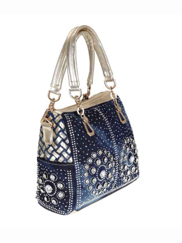 Denim Canvas Hand-Held Diamond Shoulder Crossbody Tote Bag – A Statement of Style & Versatility!