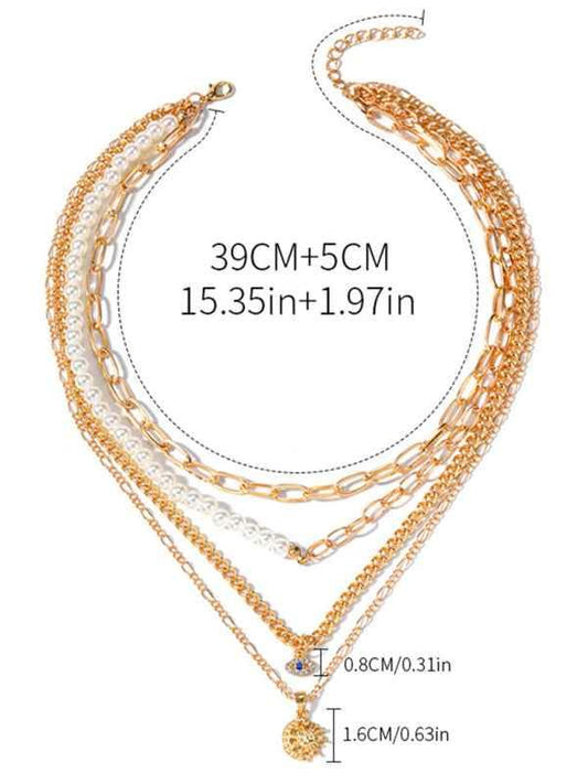New gold-plated pearl eye multi-layer necklace - Shello's Creative Boutique