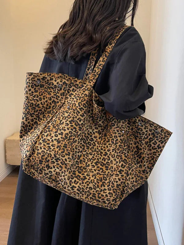 New Leopard Print Tote Bag - Large Capacity Portable Commuter Canvas Bag - Shello's Creative Boutique