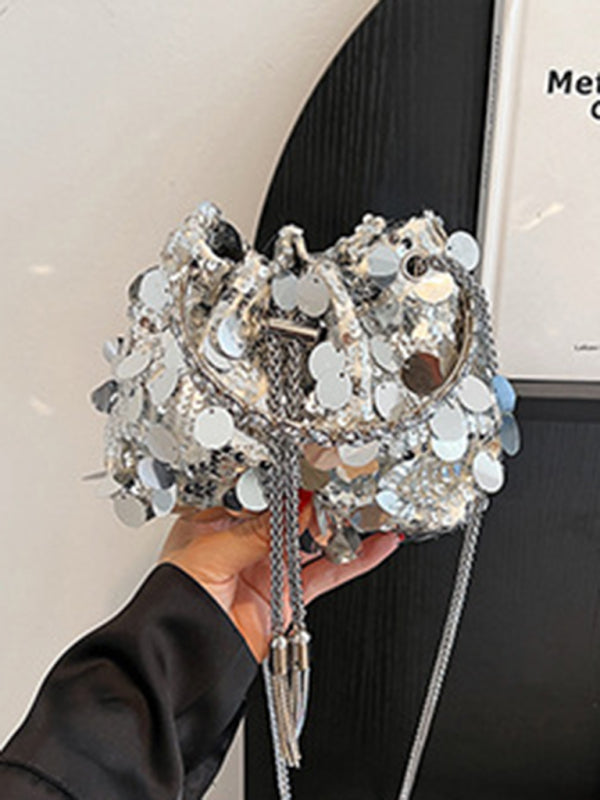 Metal tassel sequin evening bag hand-held crossbody bucket lipstick bag Shello's Creative Boutique