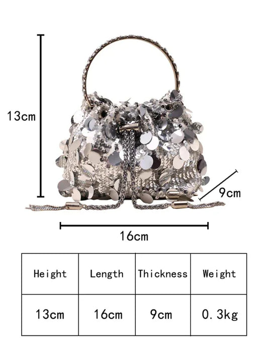 Metal Tassel Sequin Evening Sequin Bag - Hand-Held Crossbody Bucket Lipstick Bag - Shello's Creative Boutique