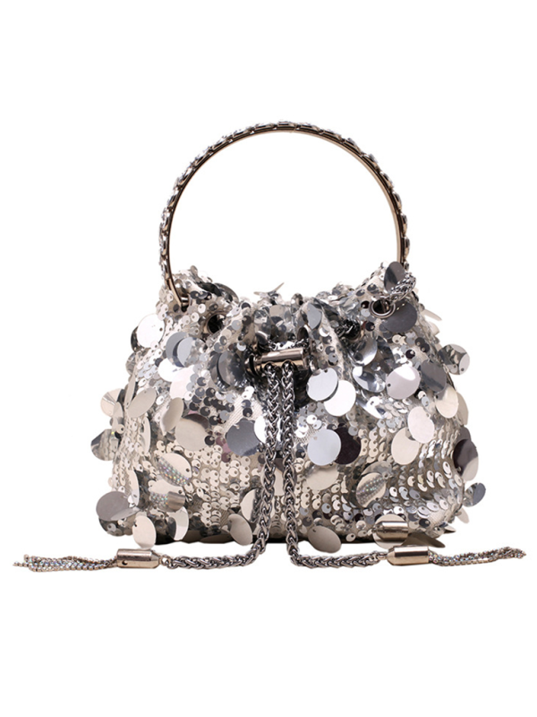 Metal tassel sequin evening bag hand-held crossbody bucket lipstick bag Shello's Creative Boutique