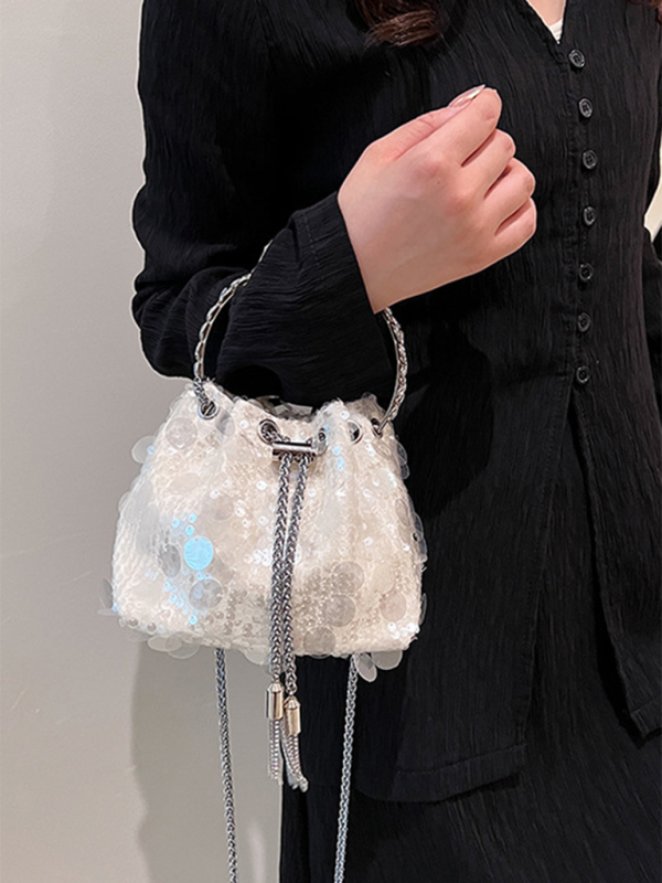 Metal tassel sequin evening bag hand-held crossbody bucket lipstick bag Shello's Creative Boutique