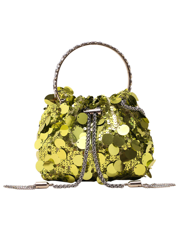 Metal tassel sequin evening bag hand-held crossbody bucket lipstick bag Shello's Creative Boutique