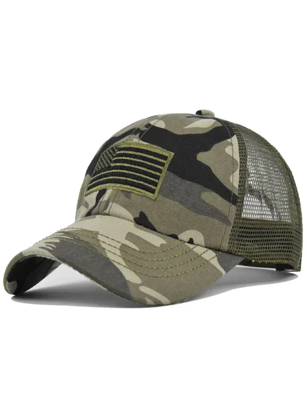 American Flag Camouflage Cap with Mesh Visor - Embroidered Baseball Hat - Shello's Creative Boutique