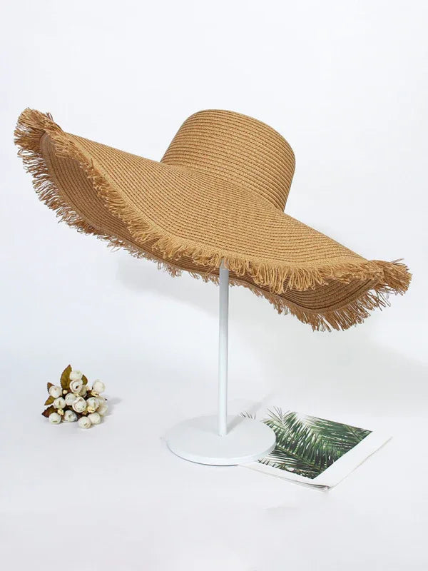 Outdoor Beach Hat - Large Brim Braided Fur-Brimmed Straw Hat in Bohemian Style - Shello's Creative Boutique