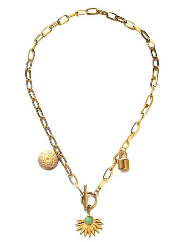 Leaves Devil's Eye Pendant Necklace OT Buckle Collarbone Necklace - Shello's Creative Boutique