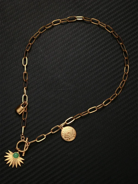 Leaves Devil's Eye Pendant Necklace OT Buckle Collarbone Necklace - Shello's Creative Boutique