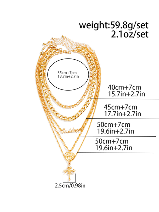 Retro multi-layer portrait cross pendant necklace Hip-hop style letter chain necklace Shello's Creative Boutique