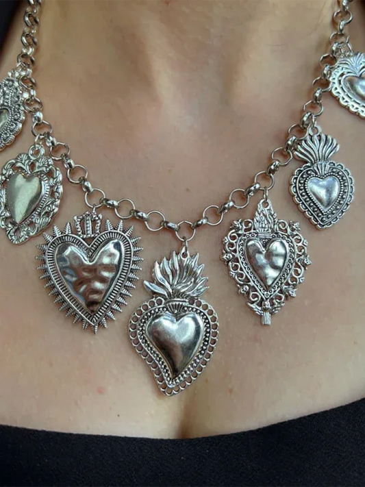 Multiple Sacred Heart Pendant Necklace Silver Chain Personalized Design Female Jewelry - Shello's Creative Boutique